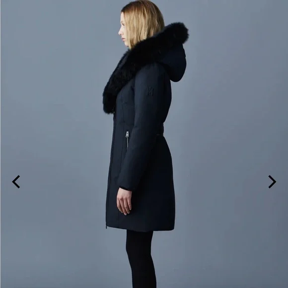 MACKAGE Trish down coat with blue fox fur Signature Collar, Like New, Black, S/P - Picture 5 of 7